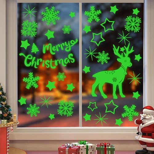 2 Blättern Weihnachten Fensterbilder Selbstklebend Fluoreszierend Fensteraufkleber PVC Fenstersticker Weihnachtsdeko Fenster Winterdeko Christmas Decorations für Fensterscheiben Vitrinen (B) von Huahuanghui