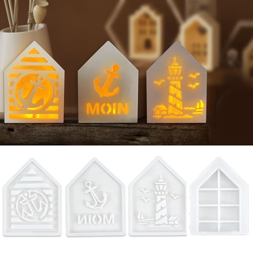 4 Stück Silikonformen Gießformen Sommer Haus Giessformen Silikon Kerzenformen DIY Silikonform Leuchtturm Für Handwerk, Kerzenherstellung, Dekoration 4 Stück Silikonformen Gießformen Sommer Haus Giessformen Silikon Kerzenformen DIY Silikonform Leuchtturm Für Handwerk, Kerzenherstellung, Dekoration von Huahuanghui