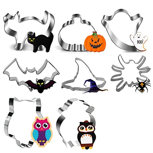 8 stück Halloween Ausstechfomen Set,Edelstahl Keksausstecher, halloween ausstecher, Halloween Cookie Cutters, Plätzchenformen,Halloween kekse-Hexenhut Fledermaus Spinne für Backen mit Kinder (3-8A) von Huahuanghui