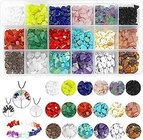 Huahuanghui Edelsteine mit Loch 5-8mm,18 Farben Natürlicher Edelstein Basteln Schmuck Bastelset Kit,Gemstone Chips Beads,Edelsteinperlen Naturform Perlen, DIY Armbänder Selber Machen,Edelsteine Beads von Huahuanghui