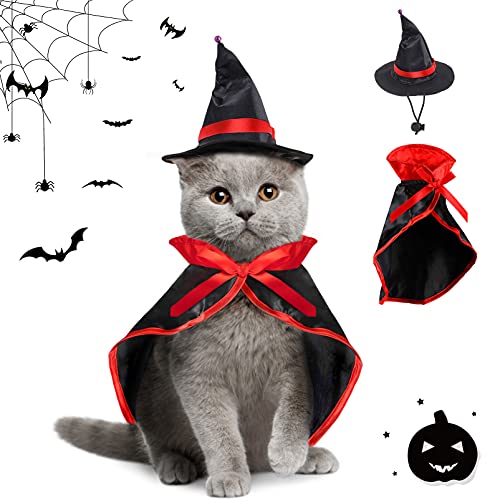 Halloween Hund Katze Kostüm Umhang,Haustier Halloween Kostüm Set,Haustiere Vampir Kostüm,Halloween Haustiere Umhang Und Hut,Zauberer Hut für Halloween Haustier Kostüm,Halloween Cosplay Bekleidung von Huahuanghui