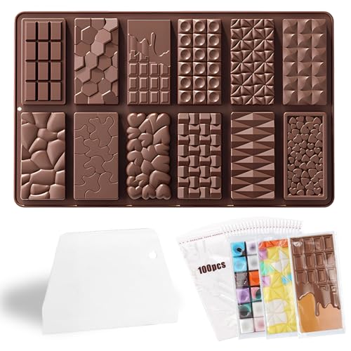 Schokoladenform Silikon, 12 Tafeln Schokoladentafel Tief Form mit Schaber und Tasche, Schokoladentafel Tiefe Schokoladenform, Extra Tief Schokolade Form für Schokolade Praline Süßigkeiten Schokoladenform Silikon, 12 Tafeln Schokoladentafel Tief Form mit Schaber und Tasche, Schokoladentafel Tiefe Schokoladenform, Extra Tief Schokolade Form für Schokolade Praline Süßigkeiten von Huahuanghui