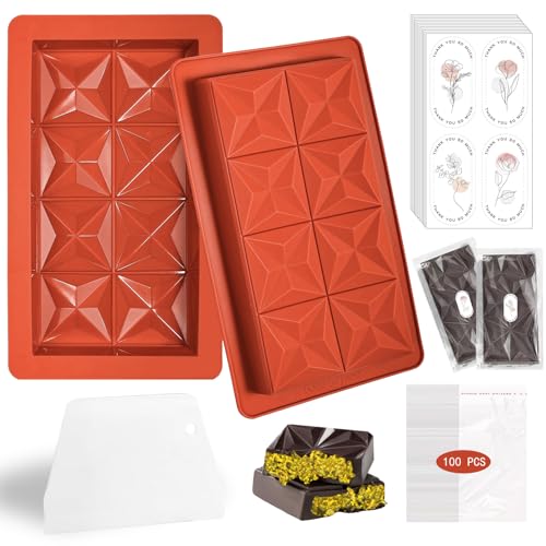 Huahuanghui Schokoladenform Silikon, Tief Schokoladentafel Form mit Aufkleber, Schaber und Tasche, Antihaftbeschichtung, Extra Tief Schokolade Form für Schokolade Praline Süßigkeiten Huahuanghui Schokoladenform Silikon, Tief Schokoladentafel Form mit Aufkleber, Schaber und Tasche, Antihaftbeschichtung, Extra Tief Schokolade Form für Schokolade Praline Süßigkeiten von Huahuanghui