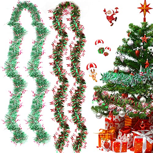 Weihnachten Lametta Girlande,2 Stücke 2M Metallisch Glänzend Weihnachtsbaum Girlande,Metallische Girlanden,Glänzend Weihnachtsbaum Ornamente,Lametta Twist Girlande,Weihnachten Girlande Metallisch von Huahuanghui