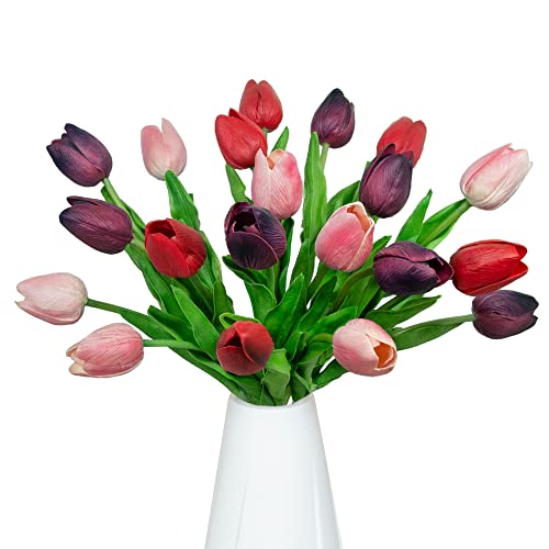 Huahuashijie Künstliche Tulpen, 20 Stiele, gemischte rote und rosa Blumen, PU-Kunstblumen, für Frühlingskranz, Hochzeit, Blumenstrauß, Festival, Party, Zuhause, Büro, Dekoration, DIY von Huahuashijie