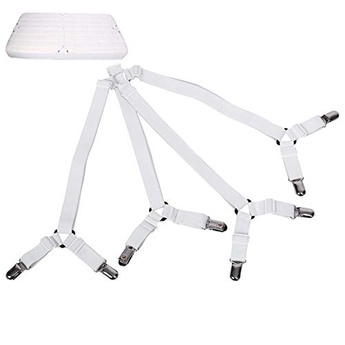 Huairdum Matratzenschoner, elastische Kreuzmuster-Matratzenschoner Clips Dreiecksgreifer Halter Befestigungen Hosenträger (Weiß) von Huairdum