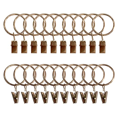 20 Stück Metall-Vorhangringe mit Clips, 32 mm Innendurchmesser, Duschvorhangringe mit Metallclips und Haken, robuste Vorhangring-Clips für Stangen (Gold) von Huakaile