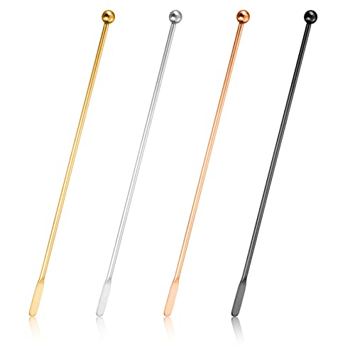 4 Stück Edelstahl-Rührstäbchen, 19,1 cm Getränkerührer, Metall mit kleinen rechteckigen Paddeln, wiederverwendbare Rührstäbchen für Kaffee, Bar, Schokolade, Milch (4 Farben) von Huakaile