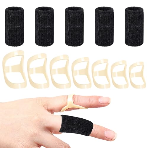 Huakaile 7 ovale Fingerschienen und 5 Stück Fingerhülsen, Trigger-Fingerschiene, Fingerstrecker, Fingerbandage für Daumen, Mittel, Zeigefinger (Größe 6, 7, 8, 9, 10, 11, 12) von Huakaile