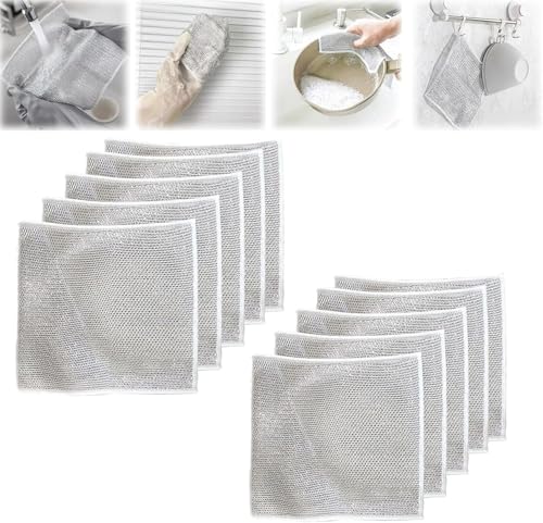 2024 Doppelter Edelstahl-Schrubber – Wunder-Reinigungstuch, 2-in-1 Doppel-Edelstahl-Schrubber, Mehrzweck-Draht-Geschirrtücher für Nass und Trocken (10 Stück) von Hualabo