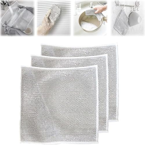 2024 Doppelter Edelstahl-Schrubber – Wunder-Reinigungstuch, 2-in-1 Doppel-Edelstahl-Schrubber, Mehrzweck-Draht-Geschirrtücher für Nass und Trocken (3 Stück) von Hualabo