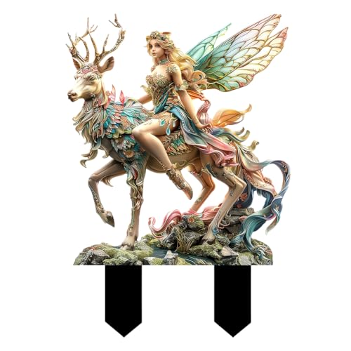 Huamengyuan Bohemian Feen Blumenpot Dekoration 2D Acryl Gartenstecker mit Waldfeen und Verzaubertem Hirsch für Märchengarten, Outdoor Pflanzen Zubehör für Terrasse, Balkon, Garten und Yard von Huamengyuan