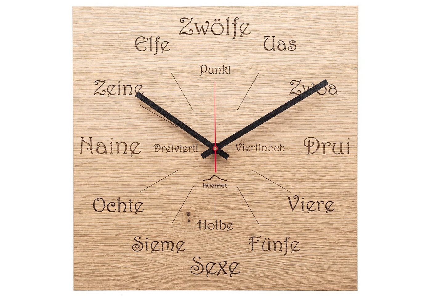 Huamet Wanduhr Holz- Dialekt Eiche Eckig von Huamet