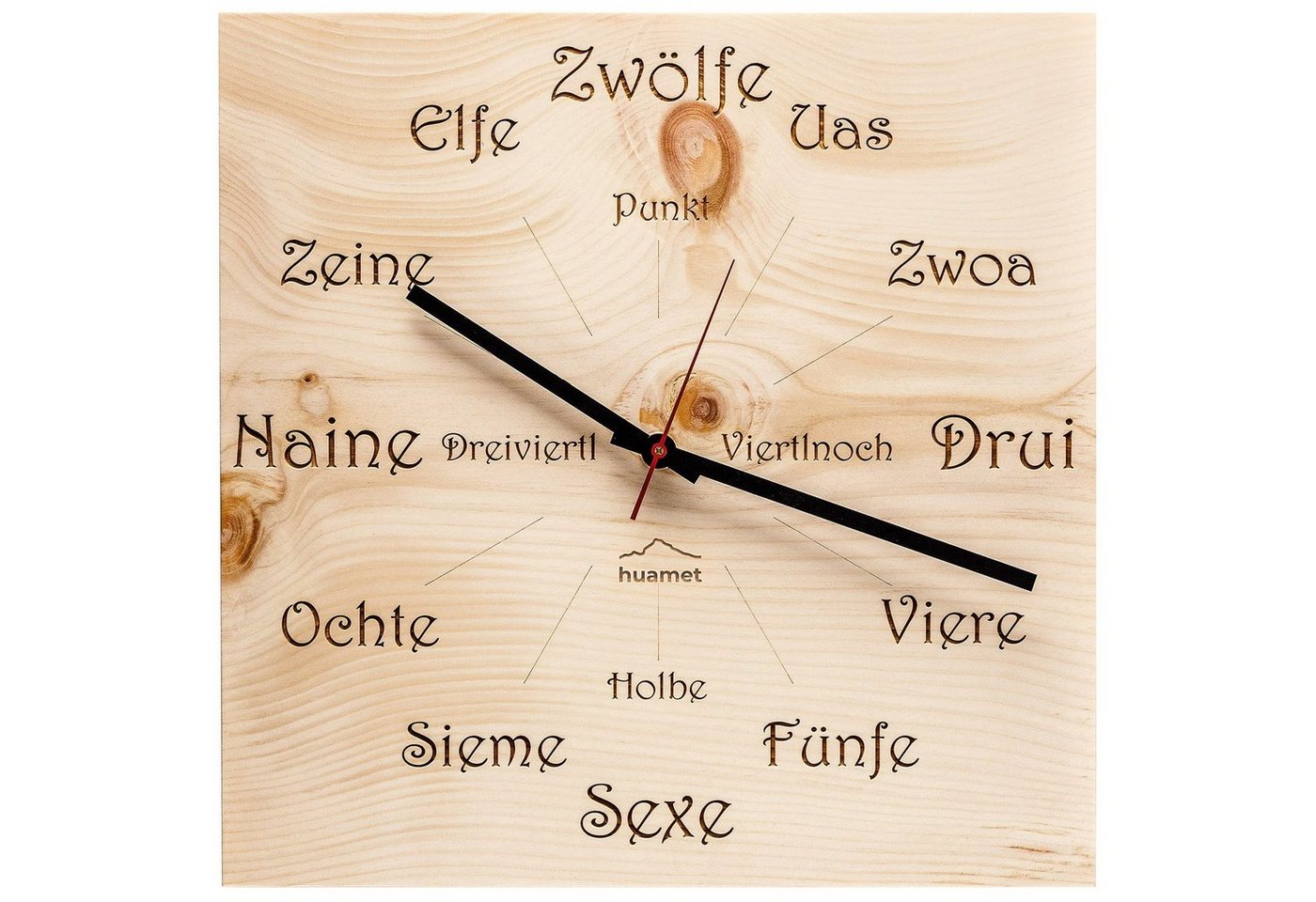 Huamet Wanduhr Holz- Zirbe Dialekt Eckig von Huamet