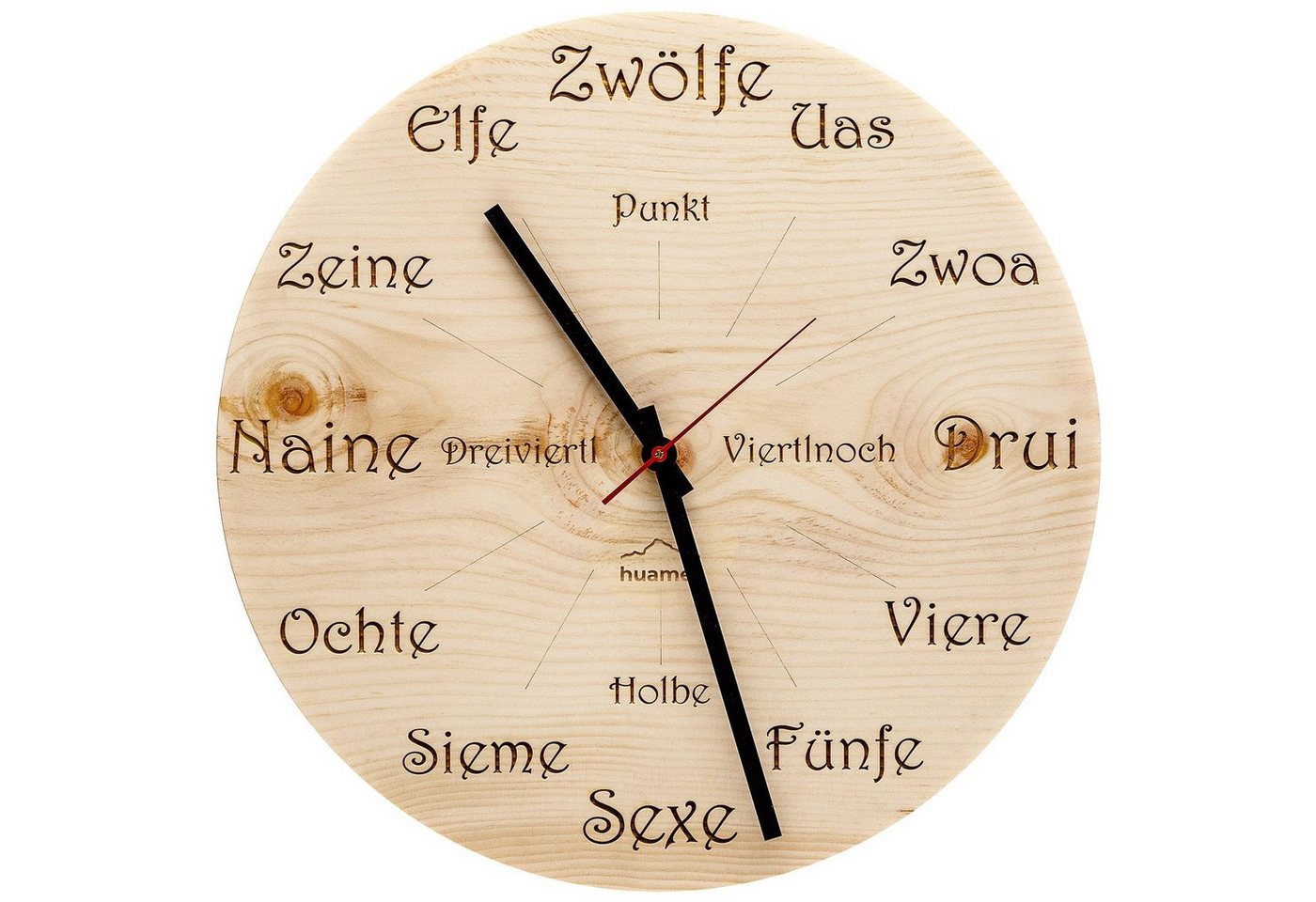 Huamet Wanduhr Holz- Zirbe Dialekt Rund von Huamet