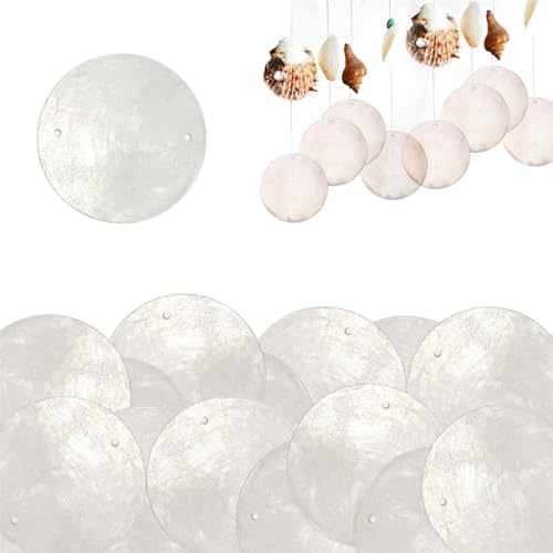 60 Stück Muschel Perlmutt Scheiben, Perlmutt, Polierte Runde Scheiben Accessoire, mit zwei Löchern, für Muschelvorhänge, Muschelwindspiele, Muschel-Traumfänger, DIY-Basteleien, Heimdekoration(Weiß) von Huamirra