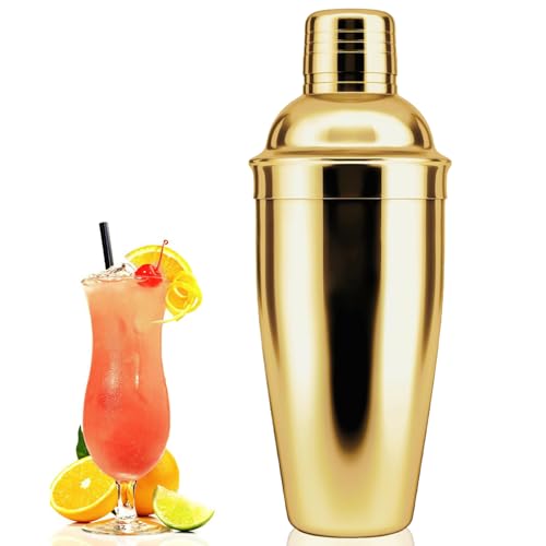 Cocktail Shaker, 750 ML Edelstahl Shaker, Schüttelbecher mit Eingebautem Sieb, Barkeeper Mixer Werkzeug für Cocktail Herstellung, für Familien, Bars, Weihnachten Party (Gold) von Huamirra