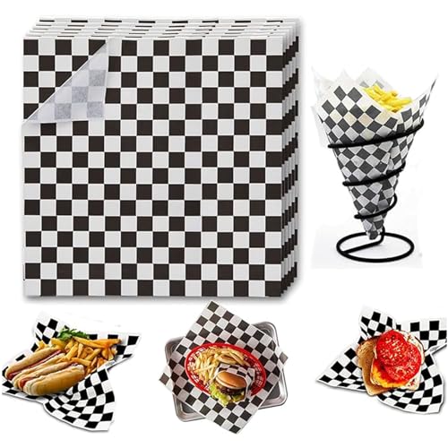 Huamirra Fettdichtes Papier, 100 Blatt, 30 x 30 cm, Kariert, Lebensmittel Verpackungspapiere, Fettdicht, für Sandwich, Fast Food, Snacks, Brot, Hamburger von Huamirra