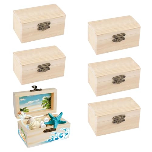 Holzkiste Klein, 6 Stück Schatztruhe Truhe, Mini Schatztruhe aus Holz, Rechteckige Holzschatzkiste, DIY Kleine Holzkiste, Schatzkiste mit Deckel, Geeignet Zum Aufbewahren von Huamirra