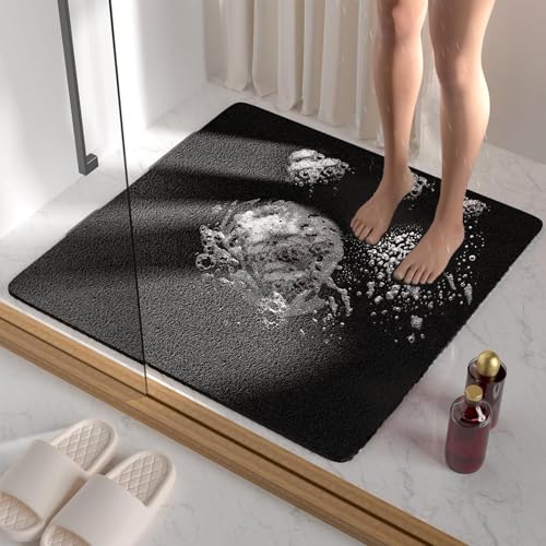 Huamirra Duschmatte rutschfest, Duschmatte im Badezimmer, Waschbare Badematten mit Drainagelöchern, Weiche Duschmatten, PVC Luffa Duschmatte, Komfort Duschmatten für Familien (Schwarz, 80 x 80 cm) von Huamirra