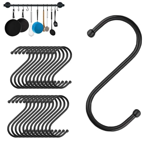 Huamirra S Haken, 24 Stück S Förmige Haken, Edelstahl Haken Zum Einhängen, Schwarze Schwermetall Haken, Doppelhaken Aufhängehaken, für Küche, Bad, Büro, Garten oder Outdoor Aktivitäten Huamirra S Haken, 24 Stück S Förmige Haken, Edelstahl Haken Zum Einhängen, Schwarze Schwermetall Haken, Doppelhaken Aufhängehaken, für Küche, Bad, Büro, Garten oder Outdoor Aktivitäten von Huamirra