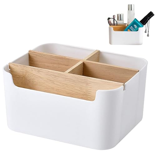 Huamirra Schreibtisch Organisator, 5 Fächer Holz Organisator, Desktop Mehrzweck Aufbewahrungsbox, Bambus Organizer Desktop, Stifthalter für Büro, Schlafzimmer und Wohnzimmer, Weiß von Huamirra