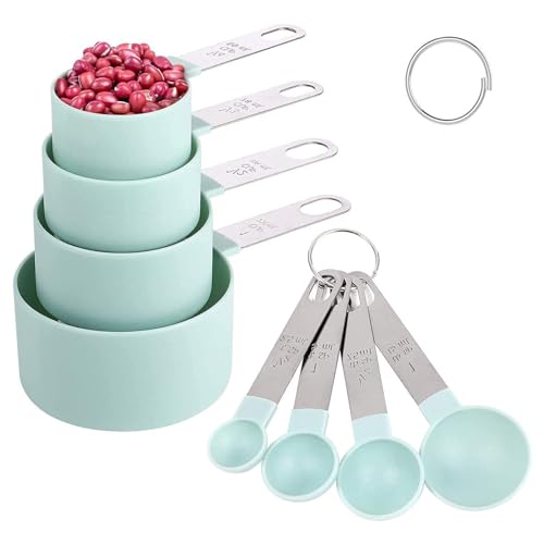 Messlöffel Set,Gramm Measuring Cups and Spoons Set, Messlöffel set 8 Teiliges Set, Kunststoff Messbecher und löffel mit Edelstahlgriff, Messwerkzeug für Flüssigkeiten und Feststoffe, Blau von Huamirra
