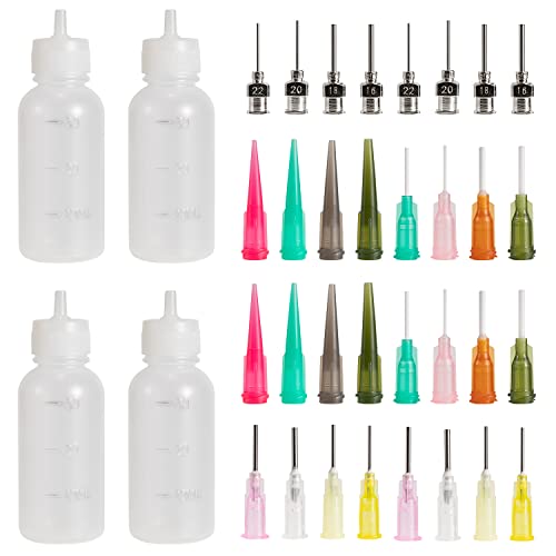 Applikator Flaschen Set, Mehrzweck DIY Nadelflaschen, 4 Flaschen mit 32 Mündernadelspitzen für Papierquilling DIY Craft Jam Malerei, Malerei Kunstwerk Hobbys von Huanchenda