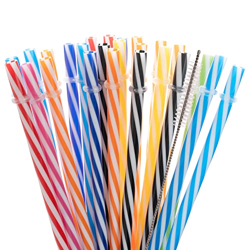 Bunte Kunststoff-Strohhalme, 25 Stück 23 cm Strohhalme wiederverwendbare Plastik Trinkhalme mit Strohhalmbürste, ausgeschnittene Strohhalme für viele Tassengrößen von Huanchenda