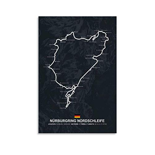 Huangchen Poster mit Landkarte von Nürburgring, Nordschleife, Leinwand-Kunstposter und Wandkunst, Kunstdruck, modernes Familienschlafzimmerdekor, 50 x 75 cm von Huangchen