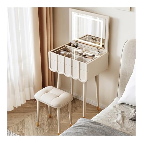 Huangj-0527 Schminktisch Schminktisch-Set aus Holz mit hochklappbarem Spiegel und Hocker – eleganter Schminktisch und platzsparende Schlafzimmermöbel Kosmetiktisch(Weiß) von Huangj-0527