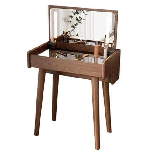 Huangj-0527 Schminktisch Schminktisch aus massivem Holz, Kleiner moderner Schminktisch, Mini-Flip-Nachttisch, Aufbewahrungsschrank, integrierter Schlafzimmer-Schminktisch Kosmetiktisch(Bruin) von Huangj-0527