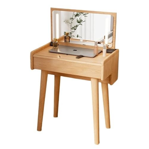 Huangj-0527 Schminktisch Schminktisch aus massivem Holz, Kleiner moderner Schminktisch, Mini-Flip-Nachttisch, Aufbewahrungsschrank, integrierter Schlafzimmer-Schminktisch Kosmetiktisch(Natural) von Huangj-0527