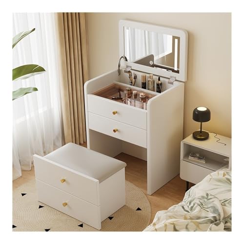 Huangj-0527 Schminktisch Schminktisch mit Klappspiegel, Schminktisch mit gepolstertem Hocker, kompakter Schminktisch, Schminkset for das Schlafzimmer Kosmetiktisch(Weiß) von Huangj-0527