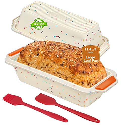 Huanmin Brotbackform Silikon, Kastenform Kuchen Silikon, 13x29x6.5cm, Silikon Backform Kasten mit silikonbackbürste & Teigschaber für Kuchen & Brote(Beige) von Huanmin
