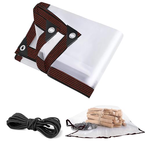 Plane 2x2m Plane mit ösen, Wasserdicht Transparent P-Lane, wasserdichte P-Lane Outdoor Mit 5m Seil Regenplane, Abdeckplane UV Beständig Wasserdicht für Garten, Balkon, Baustelle & Haustiergehege von Huanmin