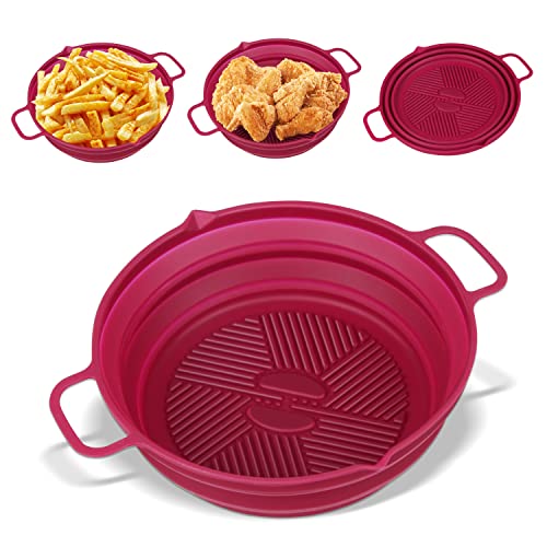 Silikonform für Heißluftfritteuse, 19CM Faltbar Air Fryer Silicone Pot Wiederverwendbar Antihaft Airfryer Silikonform Rund, Silikon Backform für Heißluftfritteuse Bratpfanne Ofen Mikrowelle von Huanmin