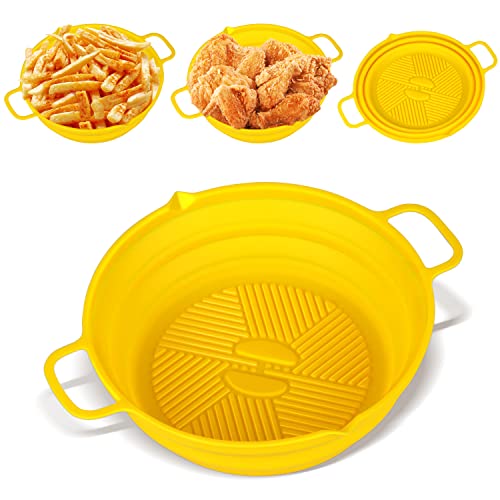 Silikonform für Heißluftfritteuse, 19CM Faltbar Air Fryer Silicone Pot Wiederverwendbar Antihaft Airfryer Silikonform Rund, Silikon Backform für Heißluftfritteuse Bratpfanne Ofen Mikrowelle von Huanmin