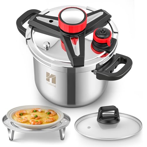 Huanyu 3-in-1-Schnellkochtopf 7 Liter Edelstahl-Schnellkochtopf mit Dampfgarer und Glasdeckel Explosionsgeschützter Schnellkochtopf, geeignet für alle Herdarten (7 L) von Huanyu