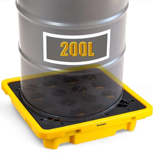 Huanyu 43L Spill Containment Plattform Ein Fass Spill Containment Palette mit Drain 800kg Tragfähigkeit Containment Wanne 67x67x15cm Spill Plattform von Huanyu