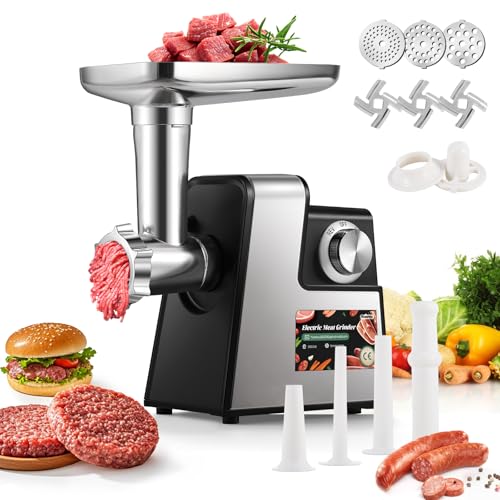 Huanyu Elektrischer Fleischwolf - Multifunktionale Hackfleisch Maschine Mit Wurstfüller, 3 Schneidmessern und 3 Schneidplatten von Huanyu