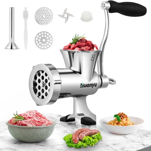 Huanyu Manuell Fleischwolf Edelstahl mit Wurstfüller für Schweinefleisch, Rindfleisch und Gemüse Haushalts Maschine M8 von Huanyu