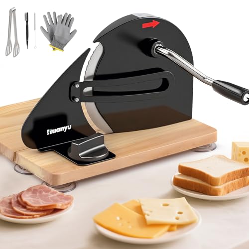 Huanyu Manueller Brotschneider für selbstgebackenes Brot, 0–2 cm dick, einstellbar, Sauerteig-Brotschneider, faltbarer Brotschneider, Handkurbel-Brotschneider mit Saugnäpfen (Schwarz) von Huanyu