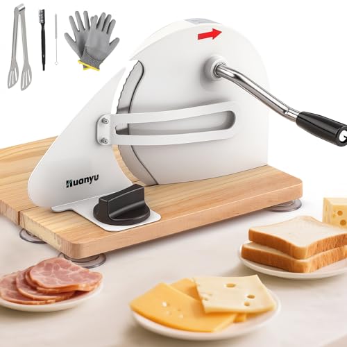 Huanyu Manueller Brotschneider für selbstgebackenes Brot, 0–2 cm dick, einstellbar, Sauerteig-Brotschneider, faltbarer Brotschneider, Handkurbel-Brotschneider mit Saugnäpfen Weiß） von Huanyu