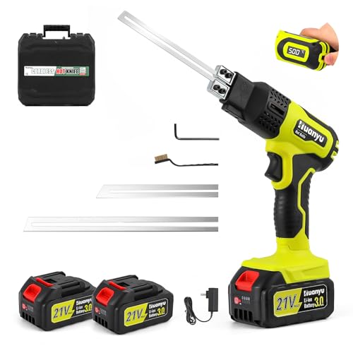Huanyu Schnurloses Heißmesser mit 2 geraden Klingen 10cm + 15cm 100W Elektrisches Heißmesser mit Temperaturanzeige 500℃ Max 3.0Ah Batteriebetriebenes Luftkühlendes Heißmesser (2 Klingen) von Huanyu