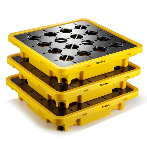 Huanyu Spill Containment Pallet Modular Spill Containment Tray Platform with Drain Outlet 1 Drum Capacity 200L 26.4 x 26.4 x 6 Inch Load 800kg 799.7 kg (3 Pcs) von Huanyu