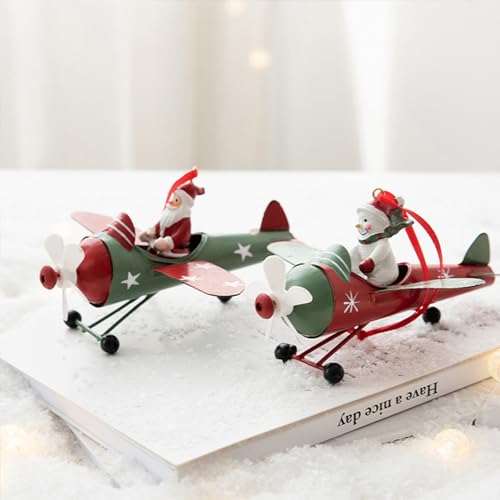 2 Stück Weihnachts-Weihnachtsmann-Ornamente, Schneemann/Weihnachtsmann Im Flugzeug, Hängender Weihnachtsbaumschmuck, Weihnachtsmann/Schneemann Im Flugzeug, Weihnachtsbaum-Dekoration von Huasean