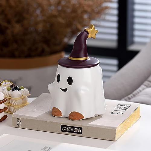 Geister-Kaffeetassen, Halloween-Geister-Keramik-Ghostface-Tasse, Niedliche Cartoon-Geister-Tassen Mit Elfenhut, Geisterförmige Tasse Mit Deckel, Halloween-Neuheitsgeschenk Für Ihre Liebsten von Huasean