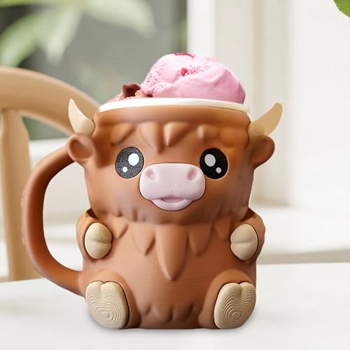 Highland Cow Ice Pint Holder | Niedlicher Highland Cow Eiscreme Pint Halter | Anti-Freeze Hände Eisbecher Mit Löffel | Kuh Eisbecherhalter | Dicke Pint Hülle für Ice Cream Containers von Huasean