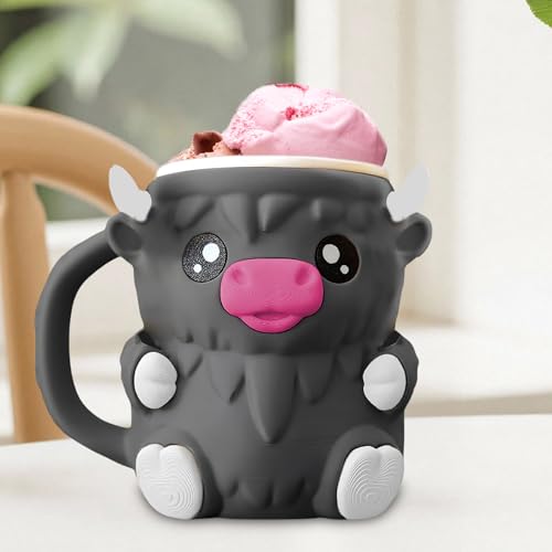 Highland Cow Ice Pint Holder | Niedlicher Highland Cow Eiscreme Pint Halter | Anti-Freeze Hände Eisbecher Mit Löffel | Kuh Eisbecherhalter | Dicke Pint Hülle für Ice Cream Containers von Huasean